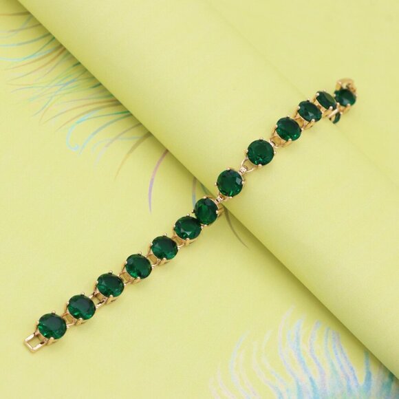 "Elegant Green Crystal Rose Gold Bracelet with Prong Setting, XPBL0807 - Picture 6 of 12